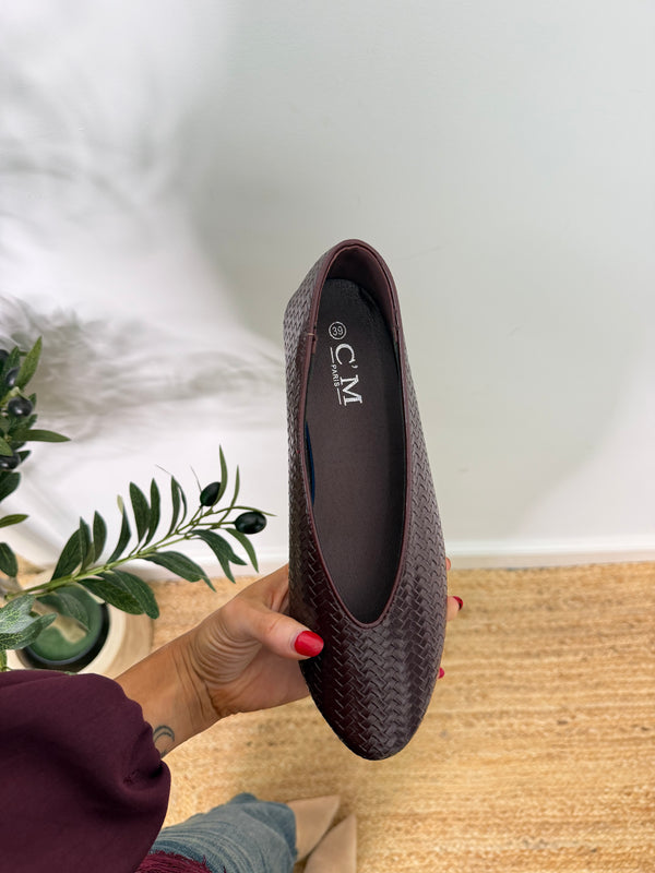 Lila PU Ballet Pumps - Burgundy