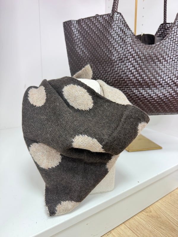 Knitted Neck Scarf - Chocolate Polka Dot