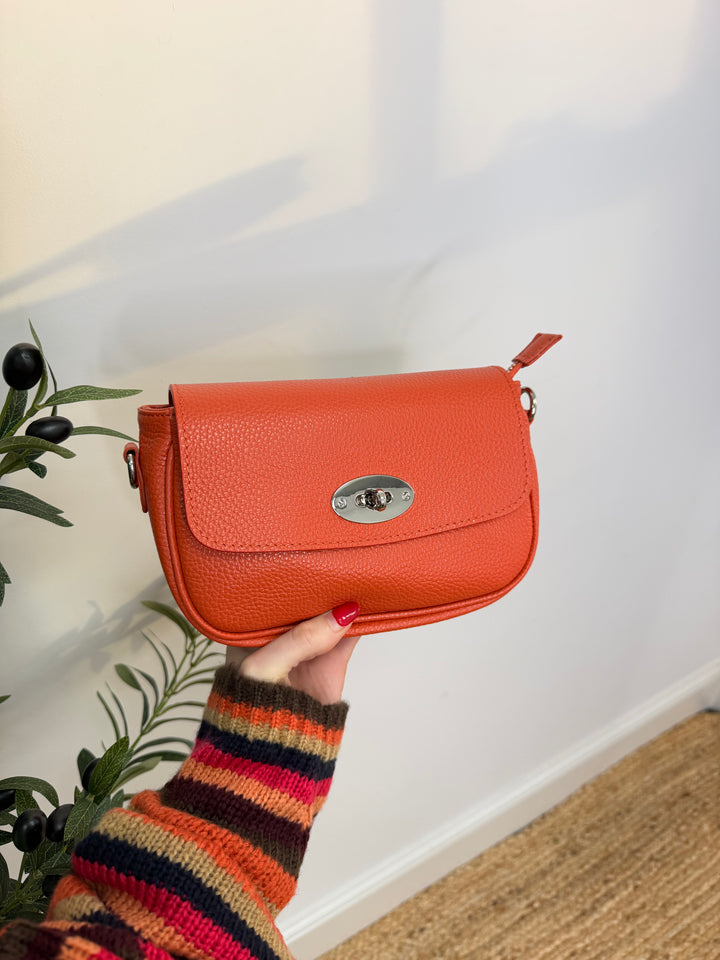 Classic Saddle Bag - Italian Real Leather Orange